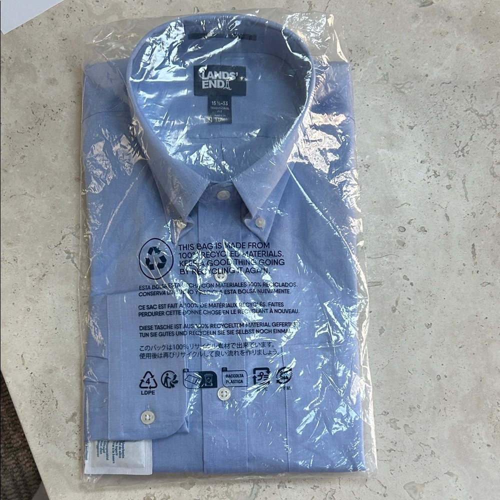 Lands' End Men's Light Blue Button Down Shirt